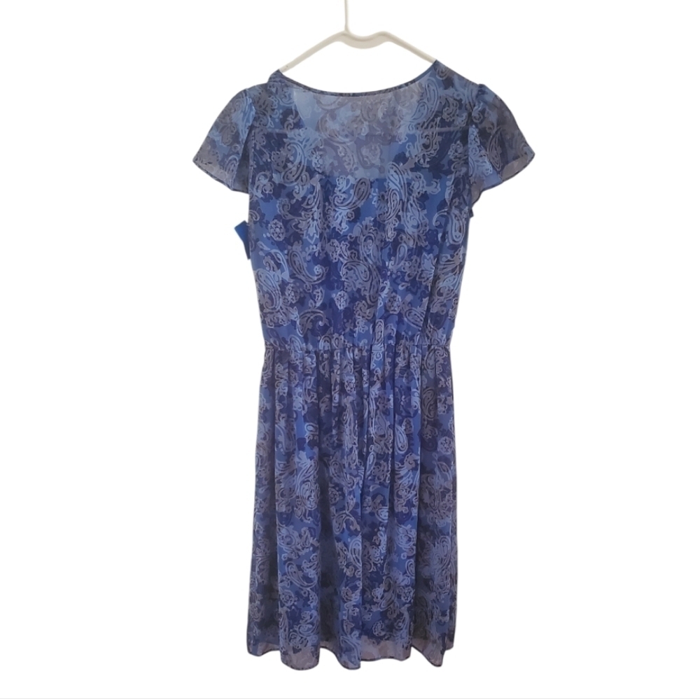 Short sleeve blue print pleated dress - Picture 2 of 5